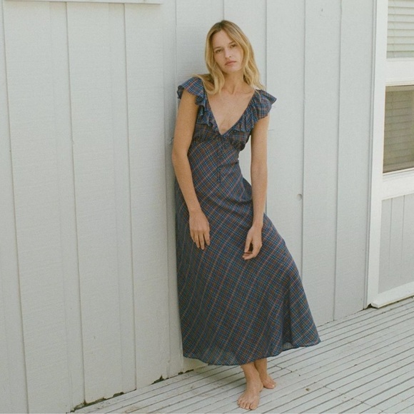 Doen Dresses & Skirts - Doen Lulani Cotton Midi Dress V-neck Check Sleeveless Size XL